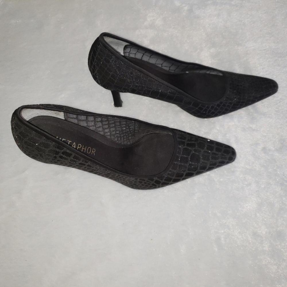 Womens sz 10 black illusion Metaphor stiletto heels with sheer upper material - Picture 4 of 10